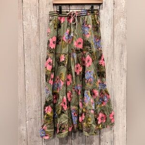 Vintage BonJour French Designer Floral Green Skirt